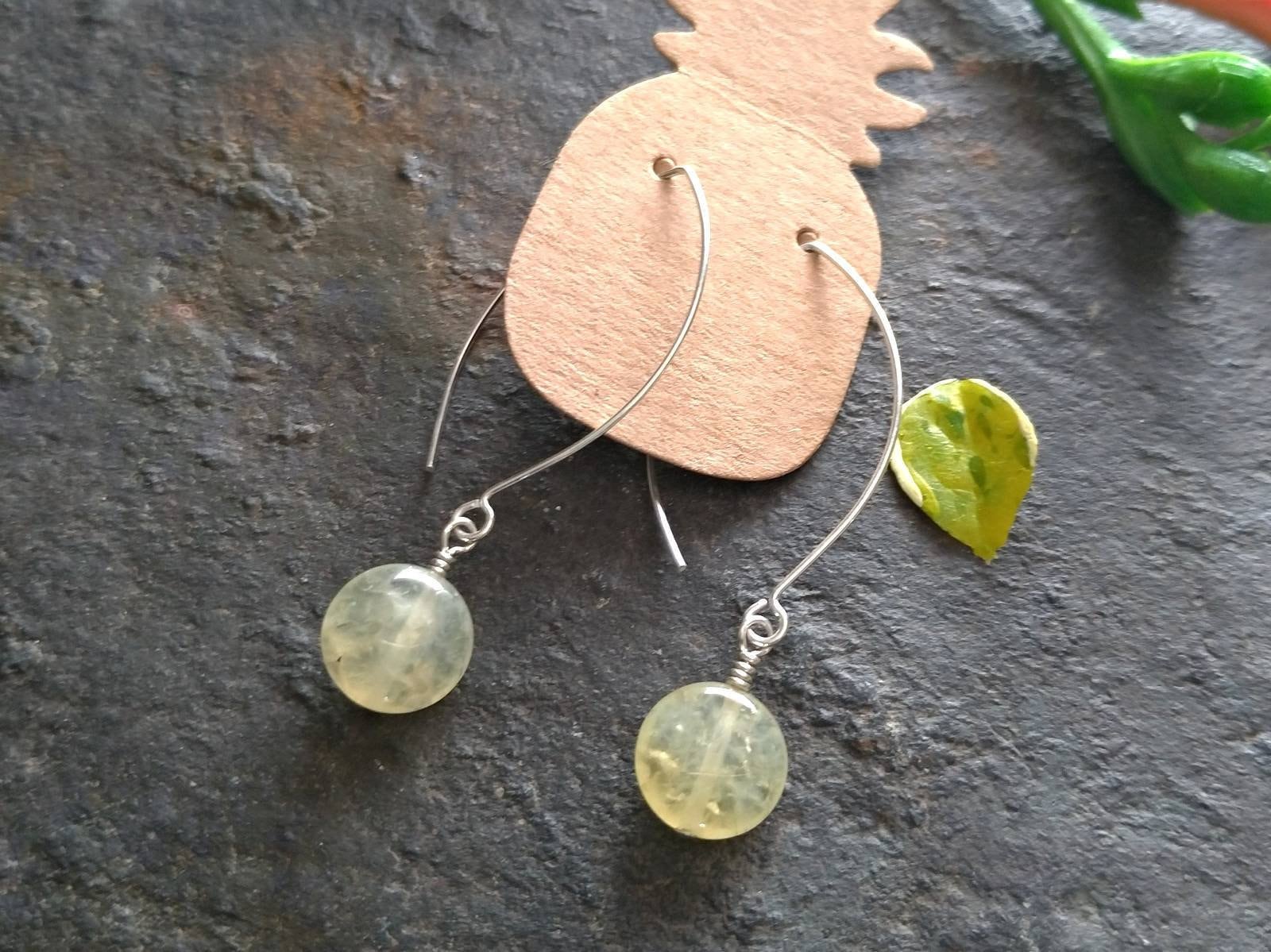 Prehnite Ohrringe, Edelstein Hellgelbe Sterling Silber Kostenloser Versand, Geschenk Für Sie von FlarantoJewelry