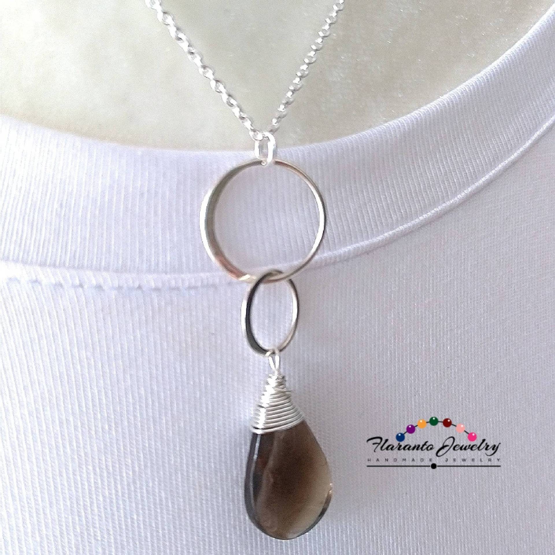 Rauchquarz Halskette, Edelstein Rauchige Quarz Anhänger, Sterling Silber Links Geschenk Für Sie von FlarantoJewelry