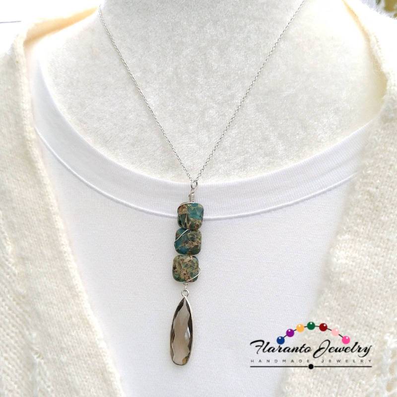 Rauchquarz Und Jaspis Halskette, Sterling Silber Draht Gewickelt Anhänger, Edelstein Birthstone Ohrringe, Kostenloser Versand, Geschenk Für Sie Rauchquarz Und Jaspis Halskette, Sterling Silber Draht Gewickelt Anhänger, Edelstein Birthstone Ohrringe, Kostenloser Versand, Geschenk Für Sie von FlarantoJewelry