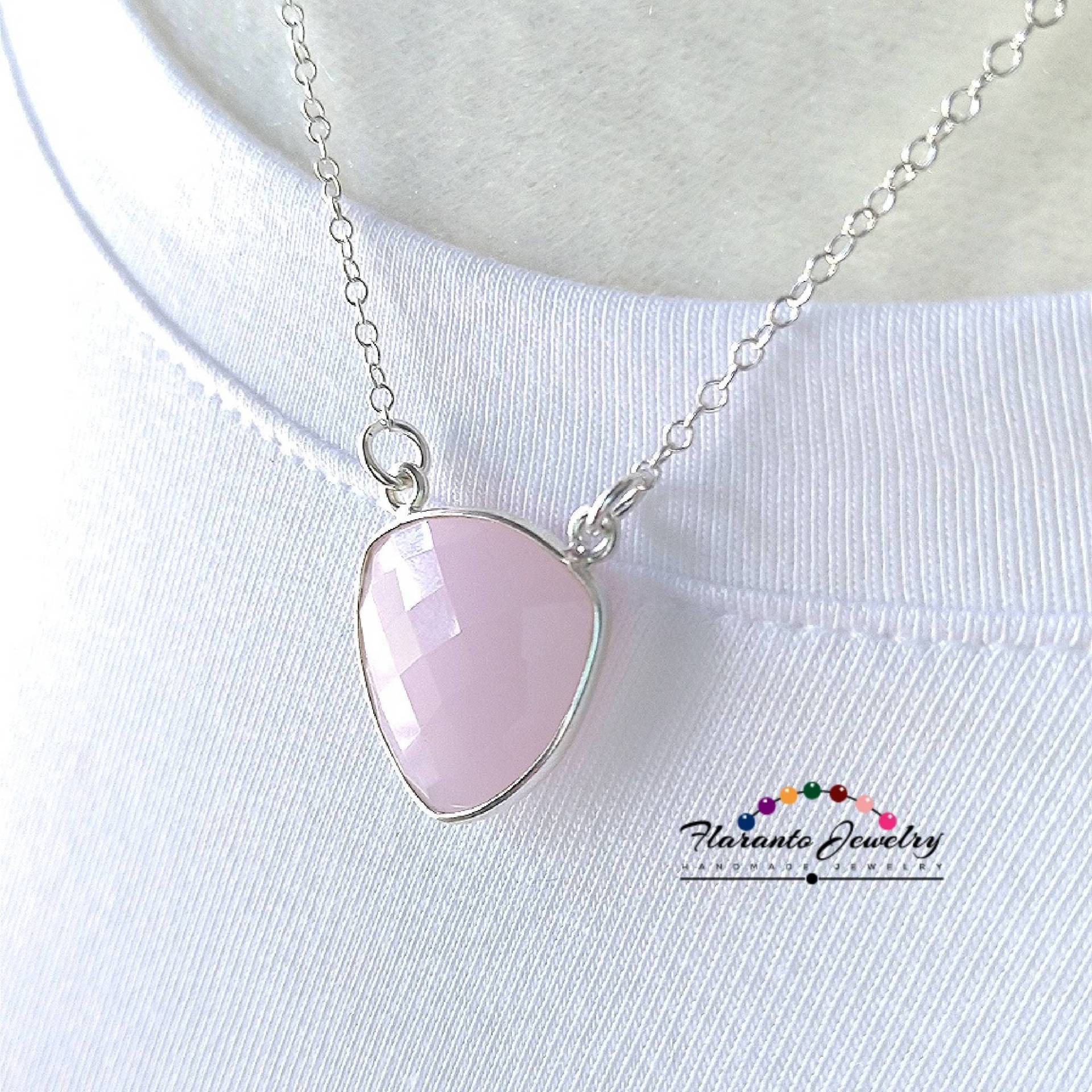Rosa Chalcedon Kette Halskette, Sterling Silber Edelstein Billion Entier Anhänger, Kostenloser Versand, Geschenk Für Sie von FlarantoJewelry