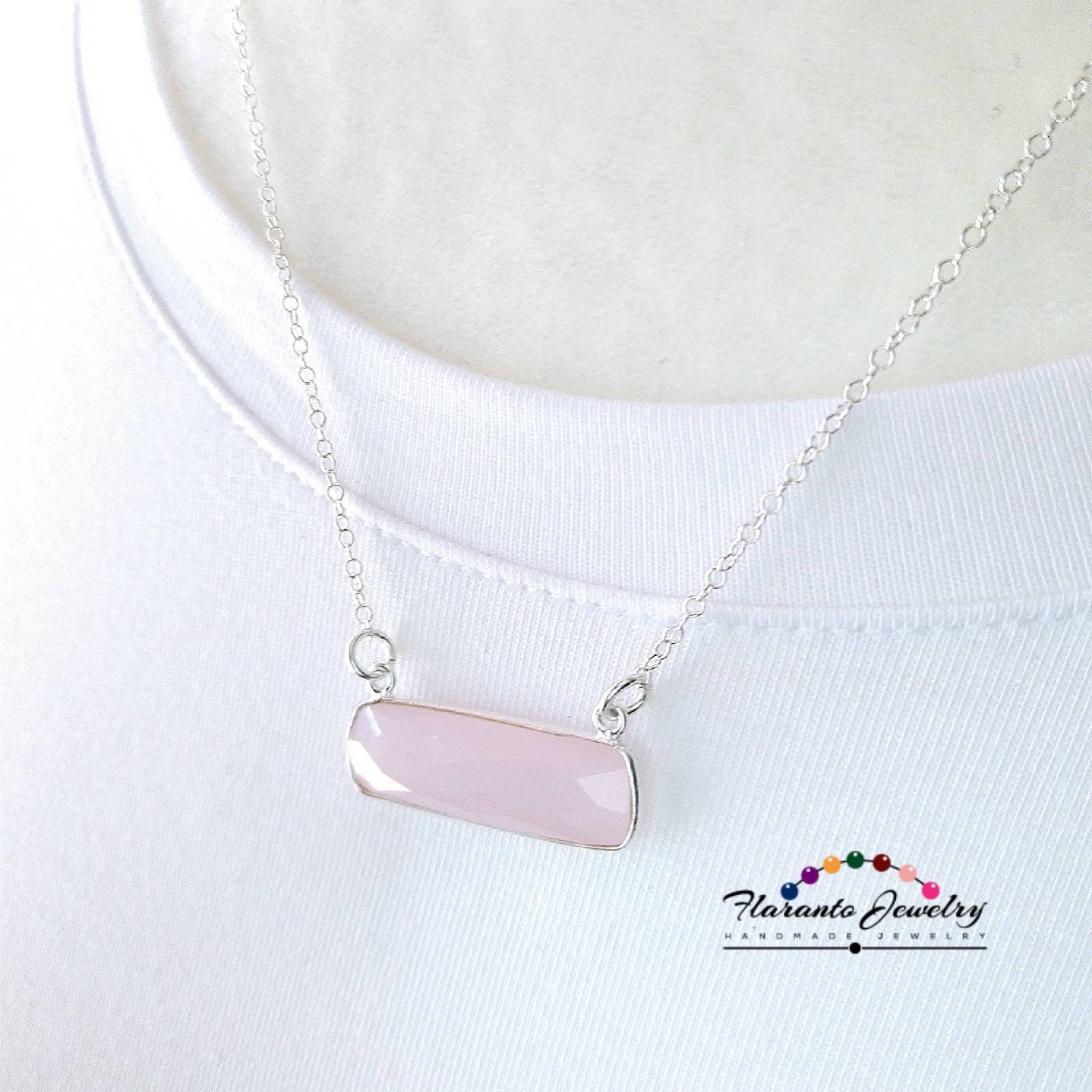Rosa Chalcedon Rechteck Halskette, Sterling Silber Edelstein Anhänger, Kostenloser Versand, Geschenk Für Sie von FlarantoJewelry