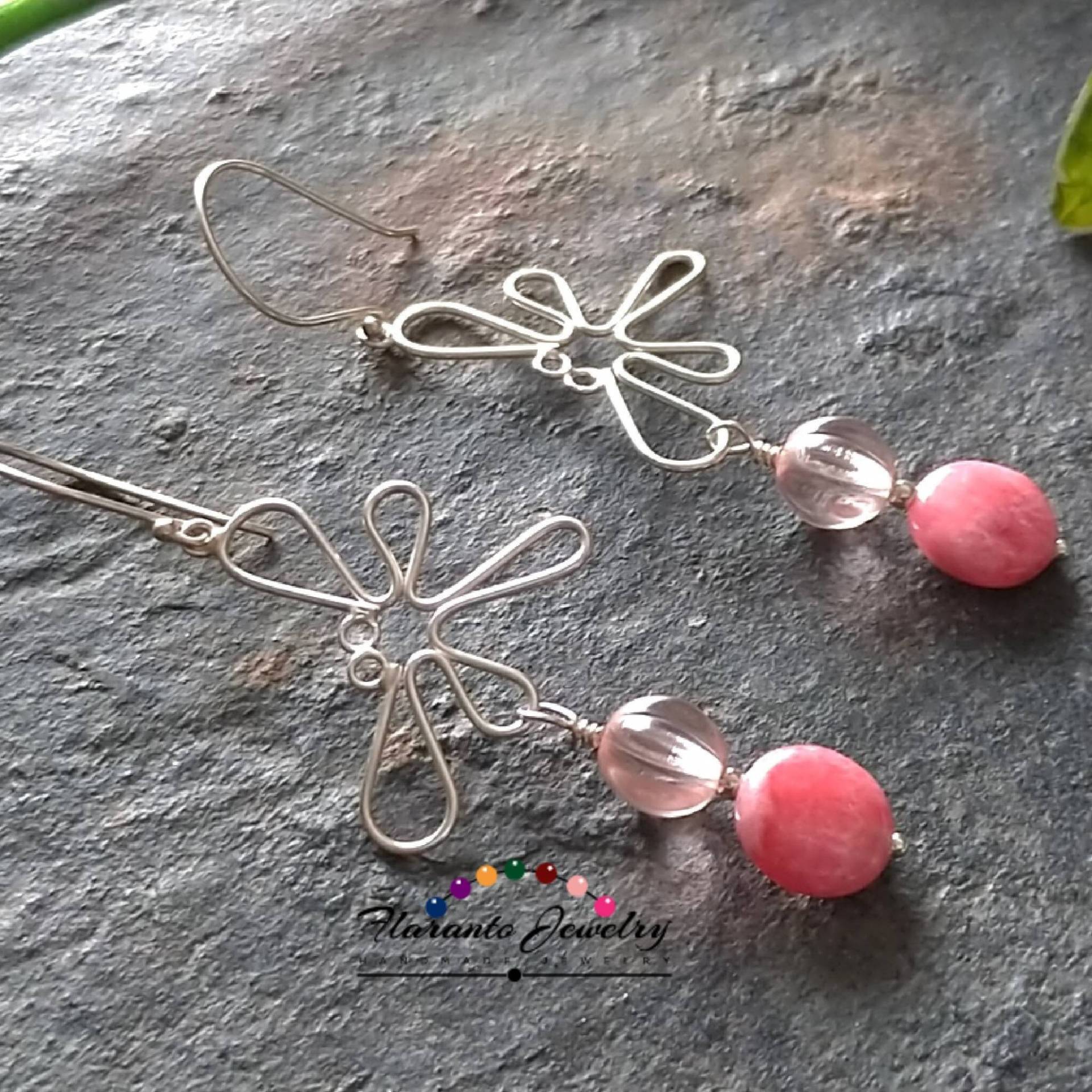 Rosa Ohrringe, Schmetterling Sterling Silber Glasohrringe, Rhodonit Geschnitzte Perlen Geschenk Für Sie von FlarantoJewelry