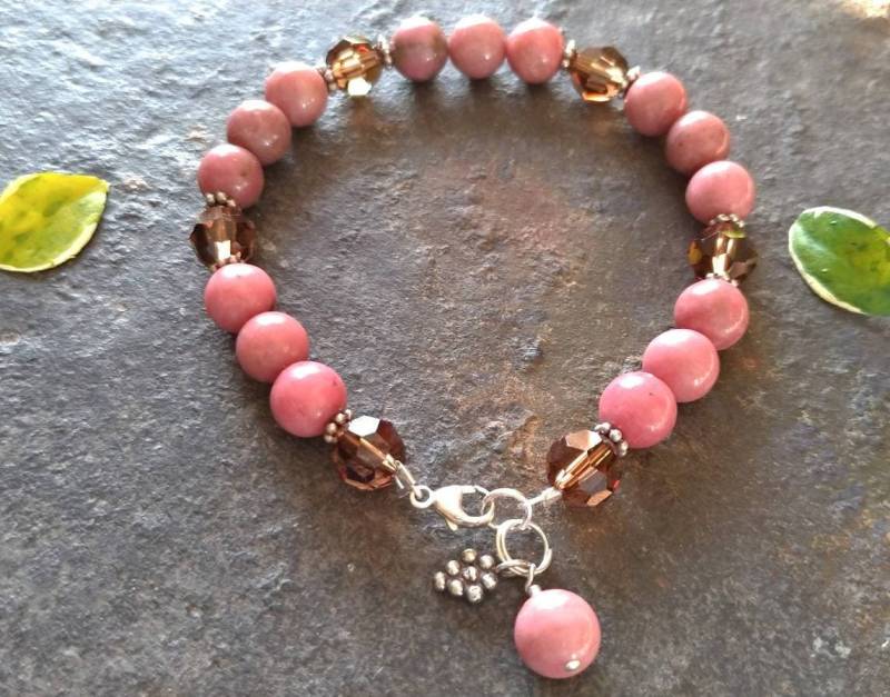 Rosa Und Braun Armband, Rhodonit Swarovski Sterling Silber Traube Charm Urlaub Geschenke Für Sie, Armband Rosa Und Braun Armband, Rhodonit Swarovski Sterling Silber Traube Charm Urlaub Geschenke Für Sie, Armband von FlarantoJewelry