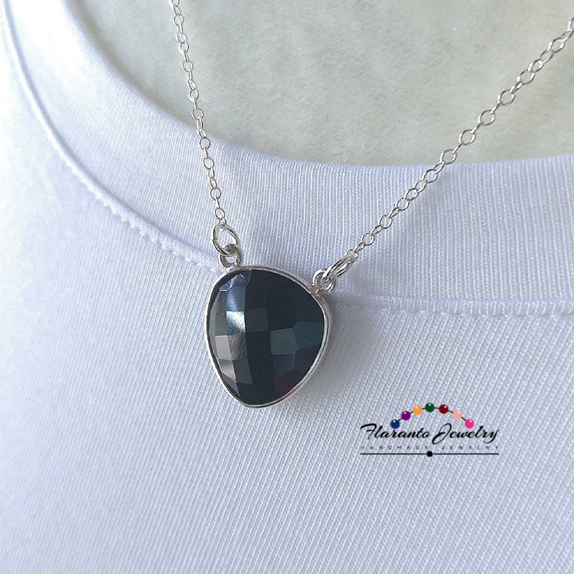 Schwarze Onyx Kette Halskette, Sterling Silber Edelstein Billion Entier Schwarze Anhänger, Kostenloser Versand, Geschenk Für Sie von FlarantoJewelry