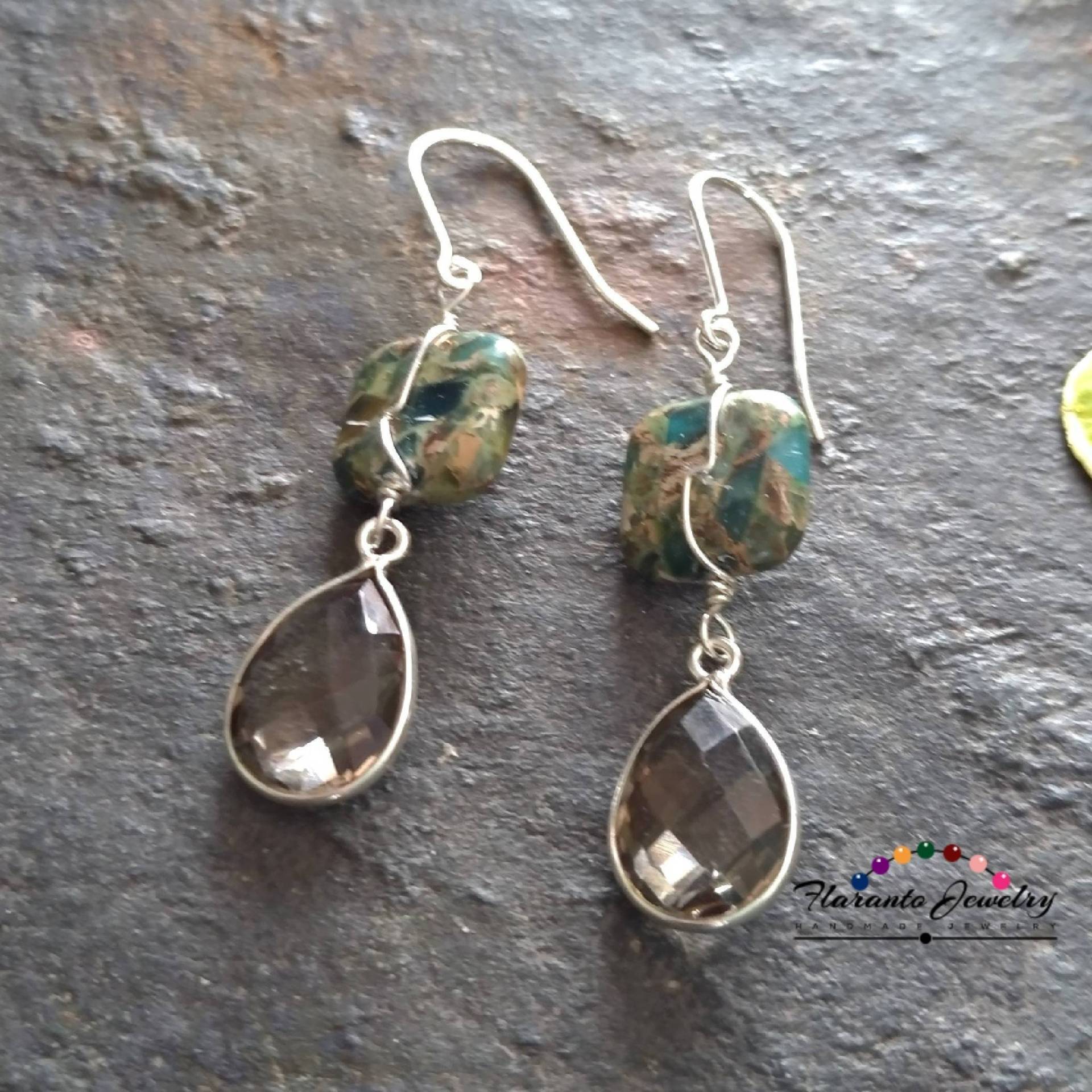 Smokey Quarz Und Jaspis Ohrringe, Sterling Silber Edelstein Birthstone Kostenloser Versand, Geschenk Für Sie von FlarantoJewelry