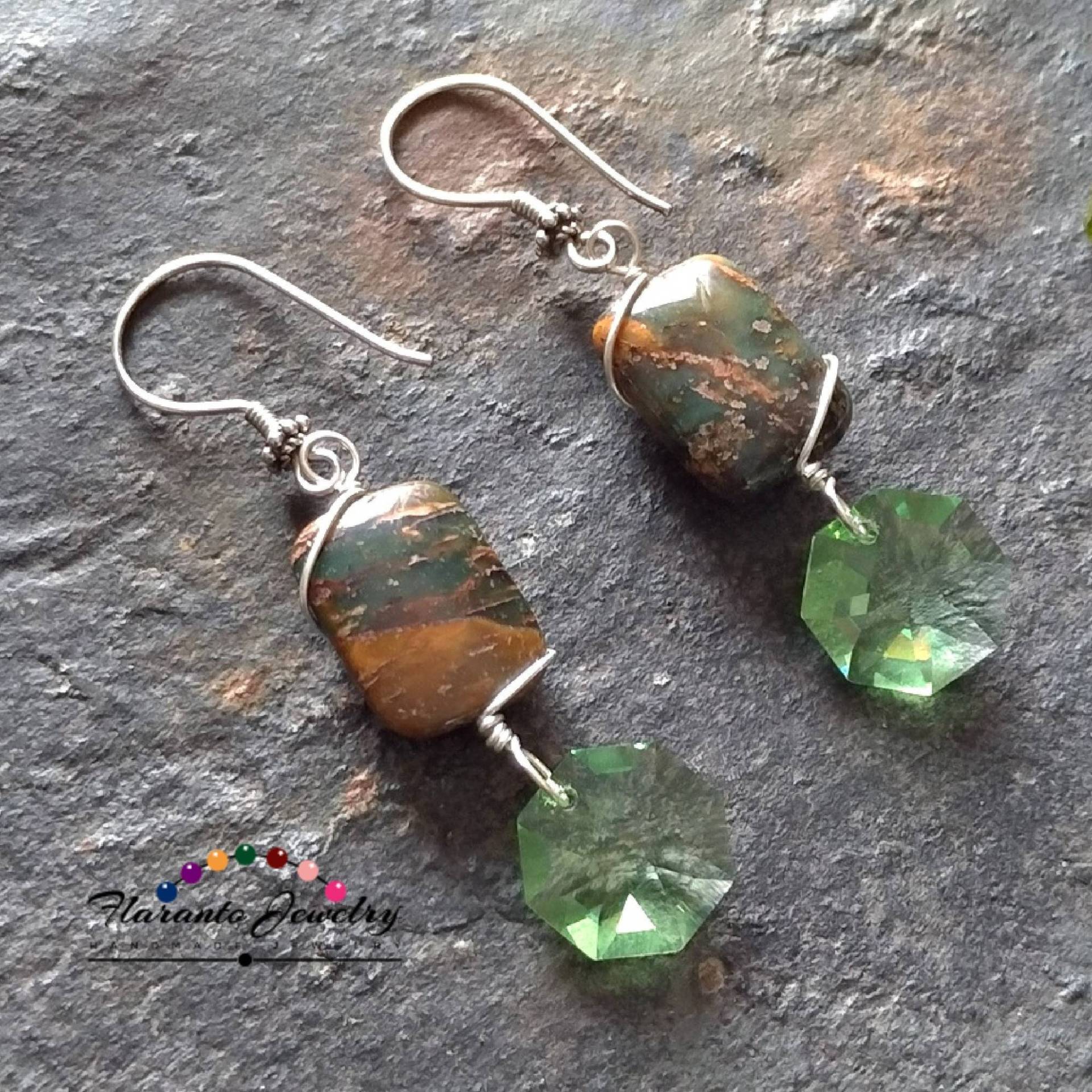 Swarovski-Kristall-Ohrringe, Rechteck Jaspis Ohrringe, Sterling Silber Grüne Urlaub Geschenk Für Sie von FlarantoJewelry