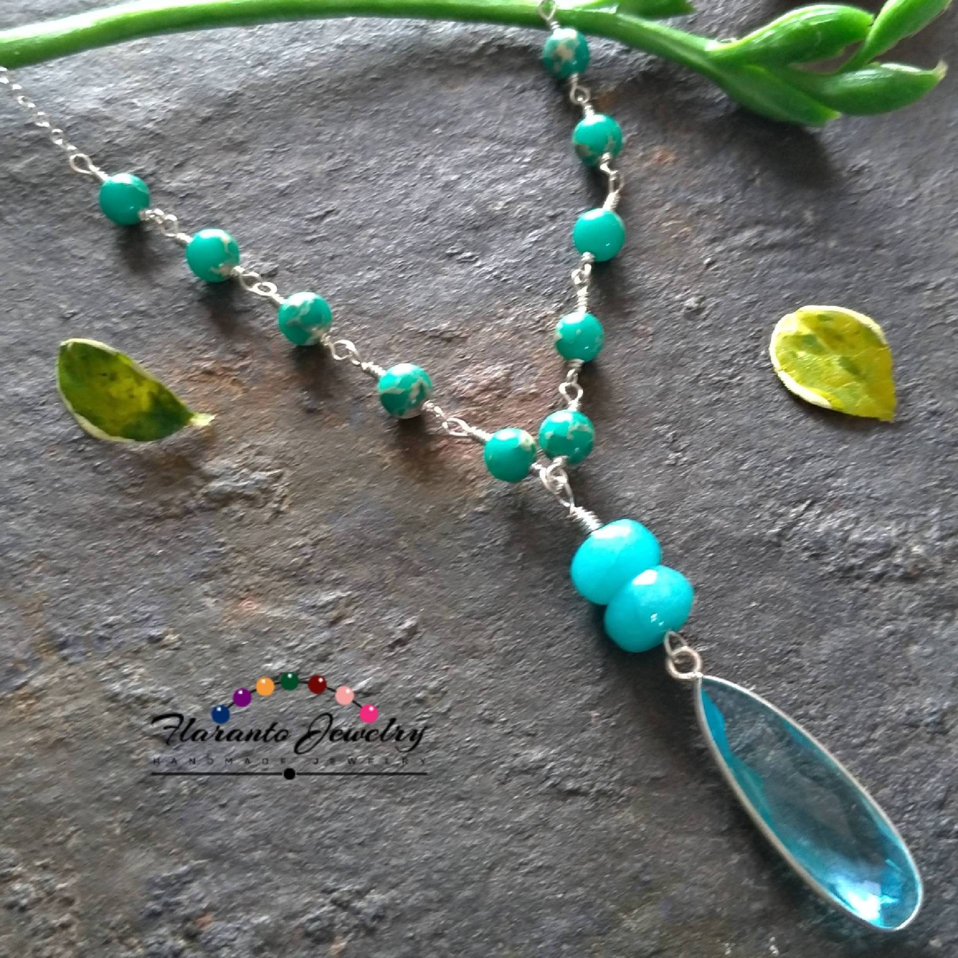 Türkis Blau Impression Jaspis Halskette, Quarztopas Und Silber Jade Edelstein Kostenloser Versand, Geschenk Für Sie von FlarantoJewelry