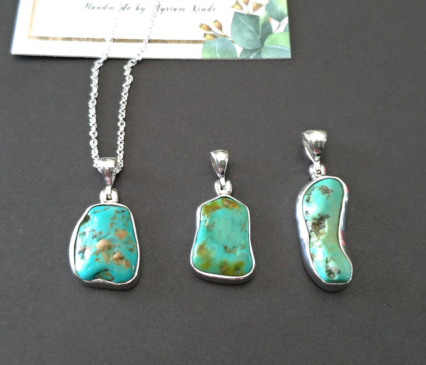 Türkis Und Sterling Silber Anhänger, Halskette, Edelstein Freie Form Geschenk Für Sie, Kostenloser Versand von FlarantoJewelry