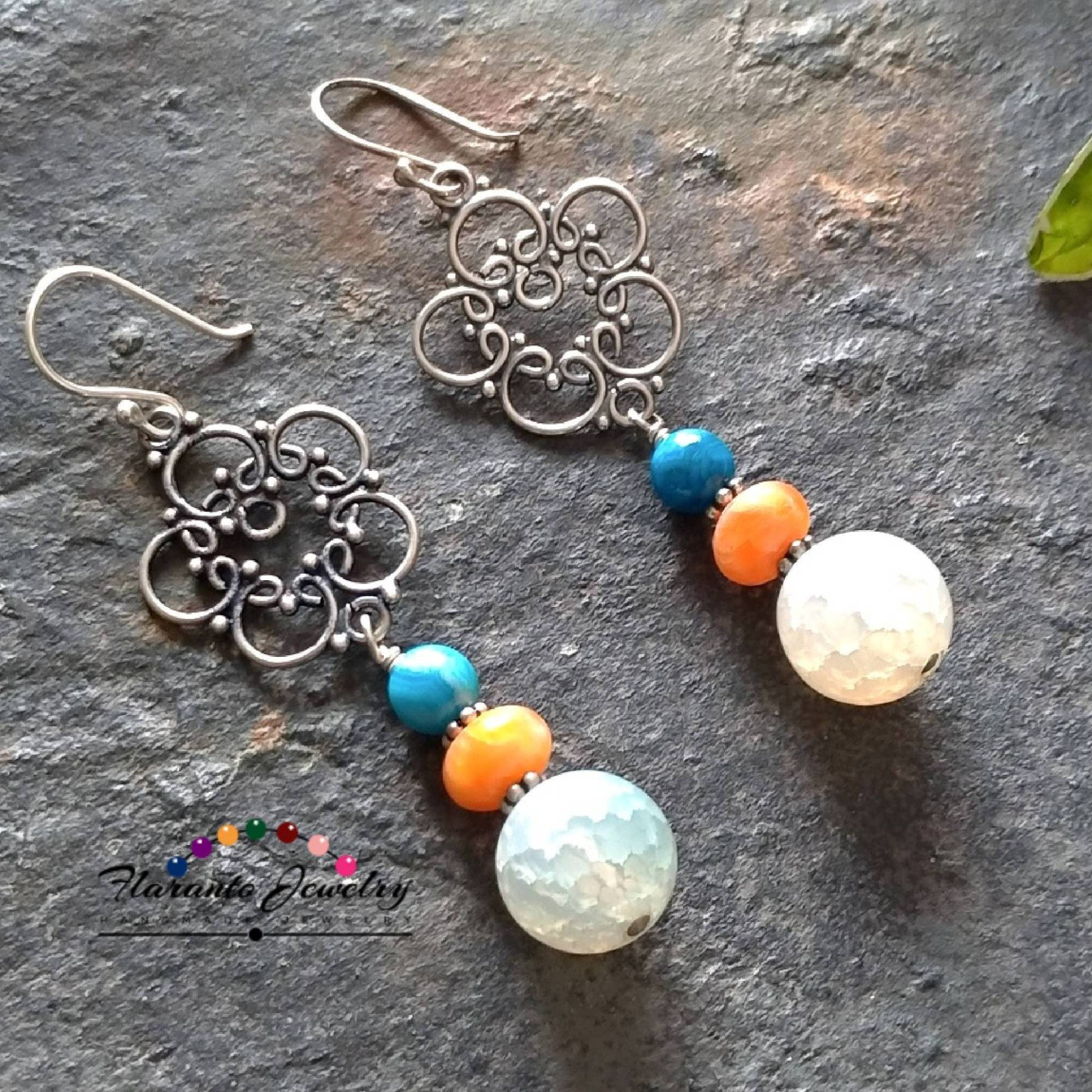 Verrückte Spitze Achat Ohrringe, Sterling Silber Blaue Calcit Connectors Urlaub Geschenk, Ohrringe von FlarantoJewelry