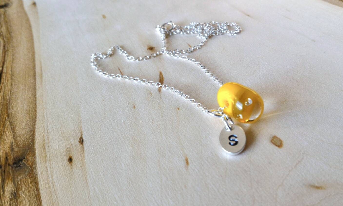 Vintage Gelb Lampwork Kette Anhänger, Sterling Silber Glas Teardrop Halskette, Perlenkette, Gelbe Geschenk Für Sie von FlarantoJewelry