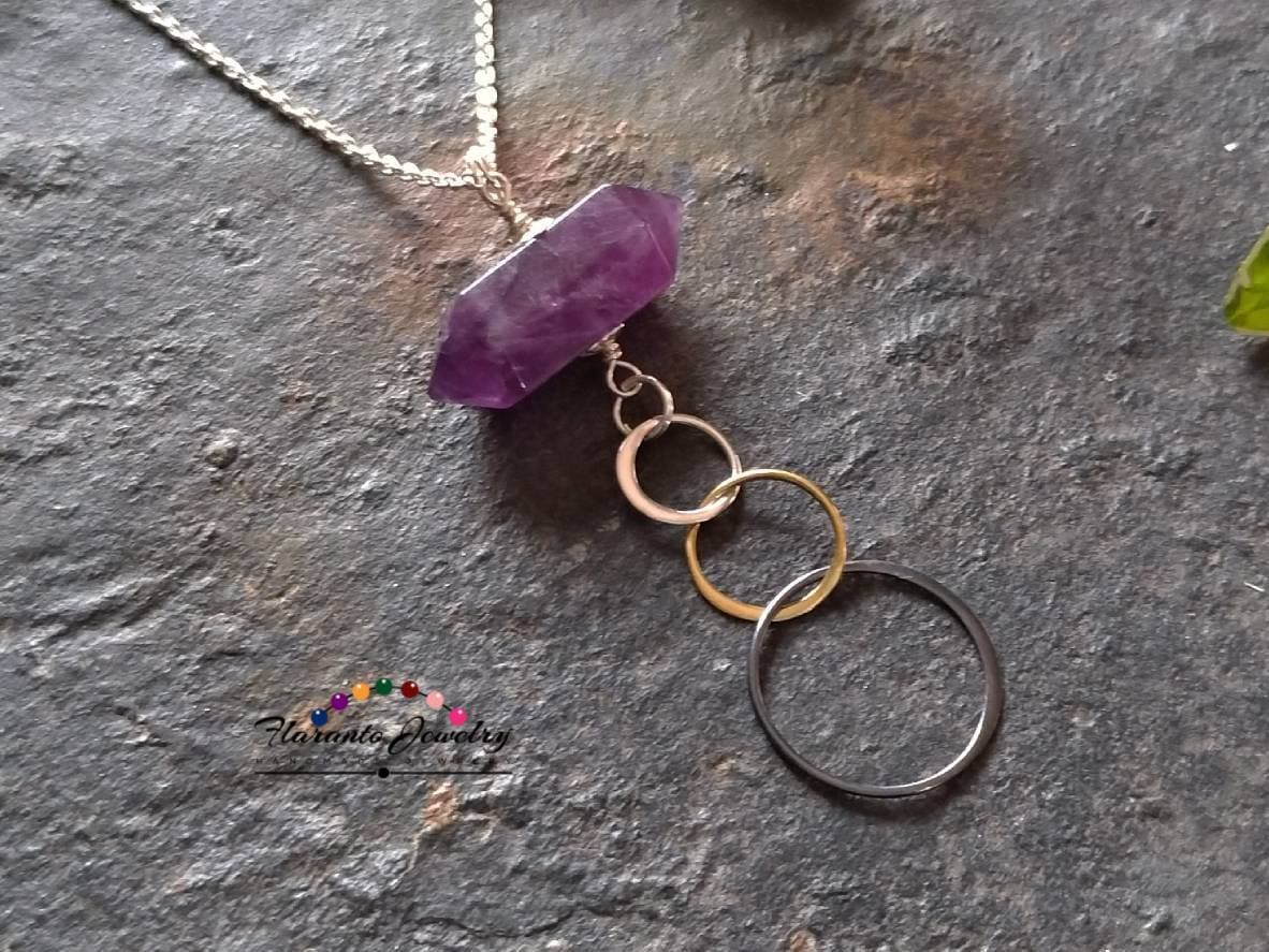sterling Silber Links Und Amethyst Halskette, Spike Edelstein Multicolor Geschenk Für Sie von FlarantoJewelry