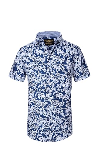 Herrenhemd, klassisch, modisch, lässig, gewebt, kurzärmelig, Knopfleiste, Marineblau & Weiß Paisley 772, L Herrenhemd, klassisch, modisch, lässig, gewebt, kurzärmelig, Knopfleiste, Marineblau & Weiß Paisley 772, L von Flash Apparel