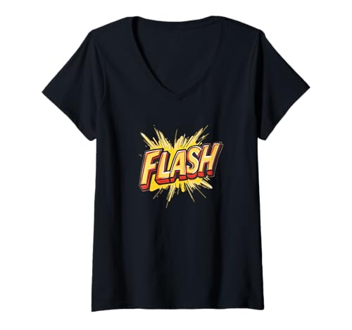 Damen Bringen Sie Energie und Spaß mit diesem coolen Flash-Statement-Outfit T-Shirt mit V-Ausschnitt von Flash Speech