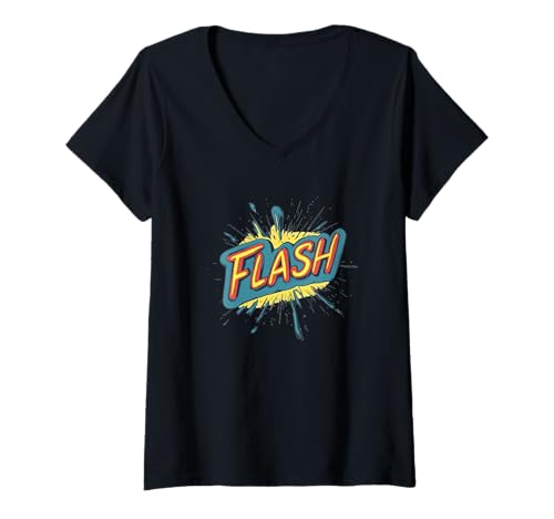 Damen Lebendiges und farbenfrohes Flash-Rede-Kostüm T-Shirt mit V-Ausschnitt Damen Lebendiges und farbenfrohes Flash-Rede-Kostüm T-Shirt mit V-Ausschnitt von Flash Speech