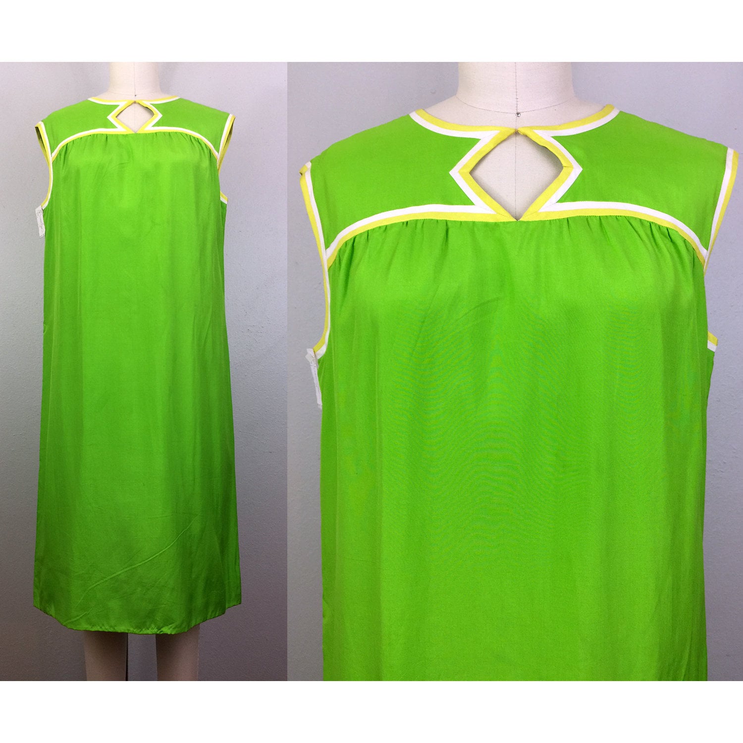 Vintage 60Er Mod Kleid Lime Green Shift I.magnin Seide 1960Er Deadstock M/L von FlashbackATX