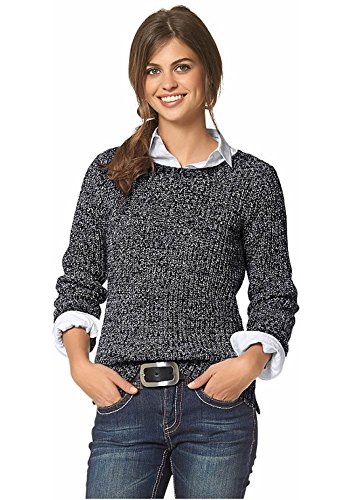 FLASHLIGHTS Damen Rundhals Strick Pullover Grobstrick Schwarz 44/46 von Flashlights