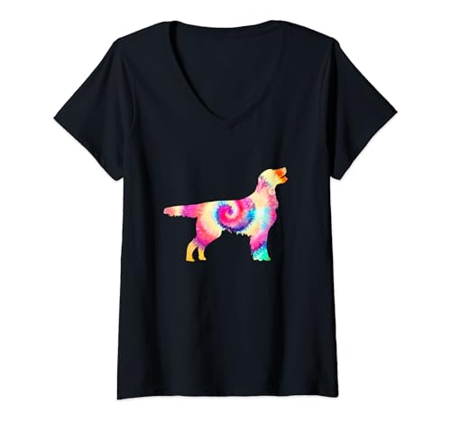 Damen Flat-Coated Retriever Flachmantel für Hundeliebhaber T-Shirt mit V-Ausschnitt von Flat-Coated Retriever Tie Dye Gifts