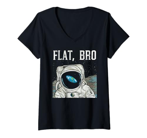 Damen Flat Bro Lustiger Astronaut Weltraumverschwörungstheorie zur flachen Erde T-Shirt mit V-Ausschnitt Damen Flat Bro Lustiger Astronaut Weltraumverschwörungstheorie zur flachen Erde T-Shirt mit V-Ausschnitt von Flat Earth Shirt Funny Gift World Conspiracy