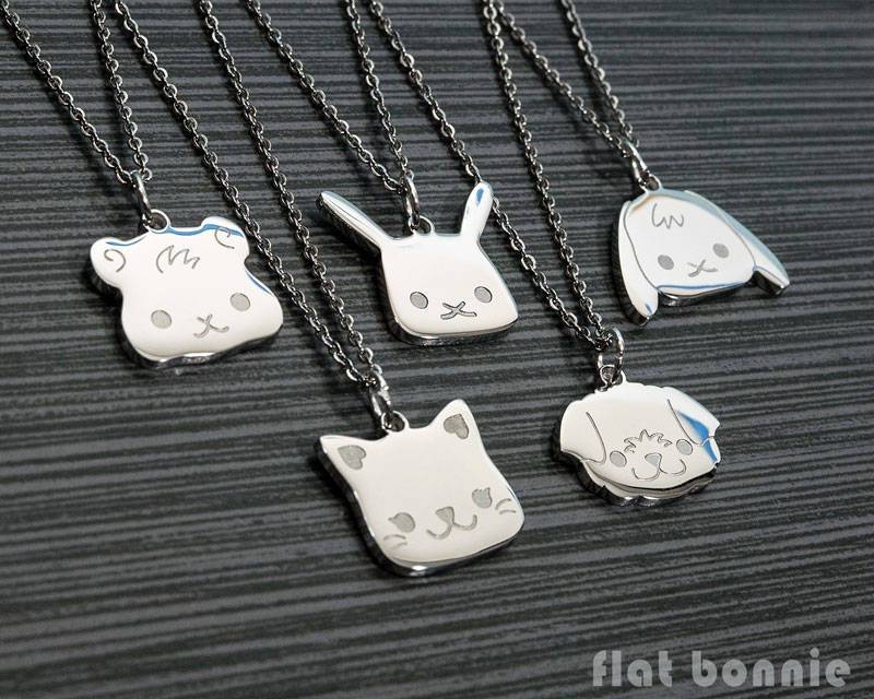 Kawaii Edelstahl Tier Kette Hase, Katze, Hund, Meerschweinchen von FlatBonnie
