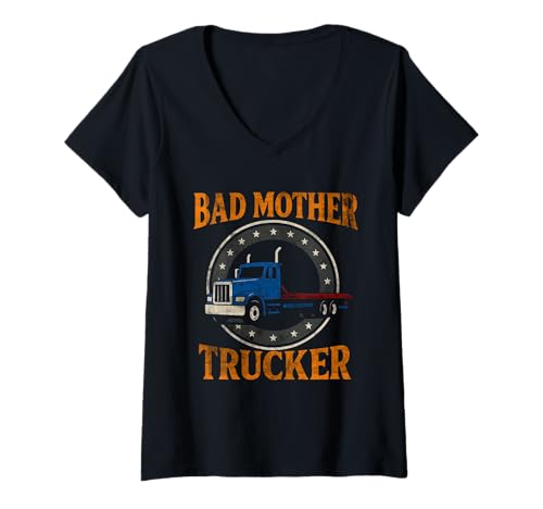 Damen Bekleidung für Tieflader für LKW-Fahrer, Schwerlastwagen, Roadstyle T-Shirt mit V-Ausschnitt Damen Bekleidung für Tieflader für LKW-Fahrer, Schwerlastwagen, Roadstyle T-Shirt mit V-Ausschnitt von Flatbed Truck Driver Gifts