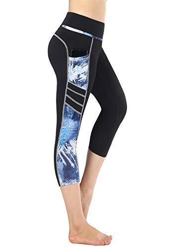 Flatik Damen 3/4 hoher Bund Sport Leggings Sporthose Fitnesshose Training Tights Sporthose für Damen(Blaues Spritzen XS) von Flatik