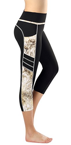 Flatik Damen 3/4 hoher Bund Sport Leggings Sporthose Fitnesshose Training Tights Sporthose für Damen(Leichtes Gold S) von Flatik