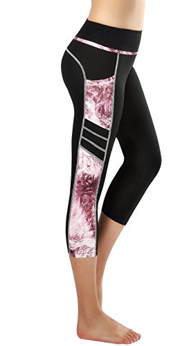 Flatik Damen 3/4 hoher Bund Sport Leggings Sporthose Fitnesshose Training Tights Sporthose für Damen(Rosa L) von Flatik