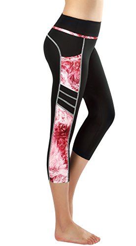 Flatik Damen 3/4 hoher Bund Sport Leggings Sporthose Fitnesshose Training Tights Sporthose für Damen(Rubin Rot L) von Flatik