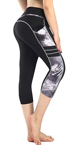 Flatik Damen 3/4 hoher Bund Sport Leggings Sporthose Fitnesshose Training Tights Sporthose für Damen(Silbernes Spritzen L) von Flatik