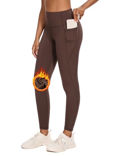Flatik Damen Fleece Winter Thermo Leggings, Damen Sport Leggings Winter Hohe Taille Fleece Gefüttert Blickdicht Bauchkontrolle Yogahose Sporthose mit Taschen XS von Flatik