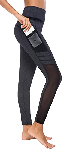 Flatik Damen Netzoberfläche Sport Gym Yoga Laufen Fitness Leggings Hose, Dunkelgrau/Schwarz (0903), M von Flatik