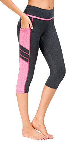 Flatik Damen Netzoberfläche Sport Gym Yoga Laufen Fitness Leggings Hose, Grau Pink(3/4 Capri), L von Flatik