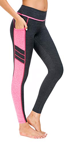 Flatik Damen Netzoberfläche Sport Gym Yoga Laufen Fitness Leggings Hose, Grau Pink(long Hosen), S von Flatik