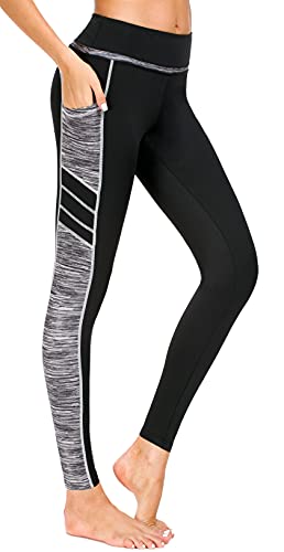 Flatik Damen Netzoberfläche Sport Gym Yoga Laufen Fitness Leggings Hose, Schwarz Grau(long Hosen), XL von Flatik