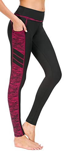 Flatik Damen Netzoberfläche Sport Gym Yoga Laufen Fitness Leggings Hose, Schwarz Rot(long Hosen), S von Flatik