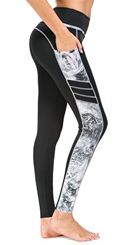 Flatik Damen Netzoberfläche Sport Gym Yoga Laufen Fitness Leggings Hose, Silber Grau(x1173-68), XL von Flatik