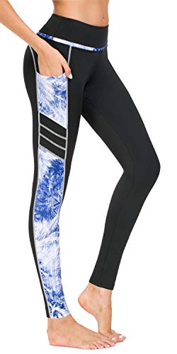 Flatik Damen Netzoberfläche Sport Gym Yoga Laufen Fitness Leggings Hose, Blau(x1173-62), XS von Flatik