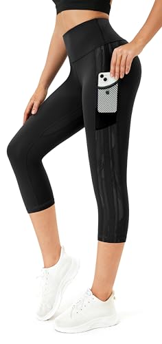 Flatik Leggings Damen 3/4 Damen Sporthose，Damen Blickdicht Laufhose，Jogginghose Damen 3/4 Fitnesshose Laufende Leggings L von Flatik