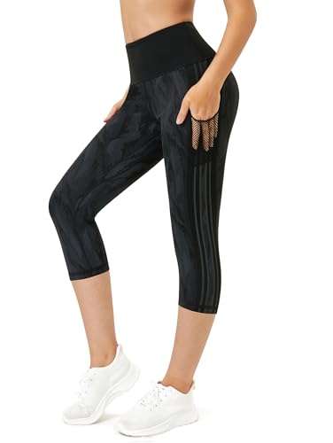 Flatik Leggings Damen 3/4 Damen Sporthose，Damen Blickdicht Laufhose，Jogginghose Damen 3/4 Fitnesshose Laufende Leggings L von Flatik