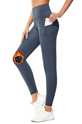 Flatik Sport Leggins Damen Fleece Damen Winter Thermo Leggings, Damen Laufhose Thermohose Winterhose,Mit Fleece gefüttert und Taschen L von Flatik