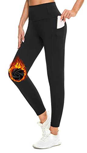 Flatik Sport Leggins Damen Fleece Damen Winter Thermo Leggings, Damen Laufhose Thermohose Winterhose,Mit Fleece gefüttert und Taschen M von Flatik