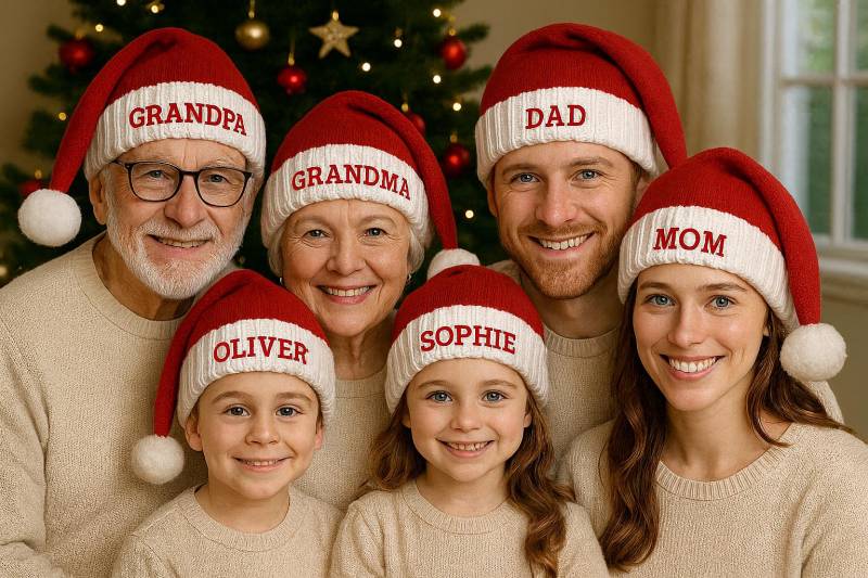 Beanie For Xmas, Custom Santa Hat, Personalized Hat, Christmas Party, Embroidered Gift, Adult Kid Duo Chritmas Hat von FlauschigHouse