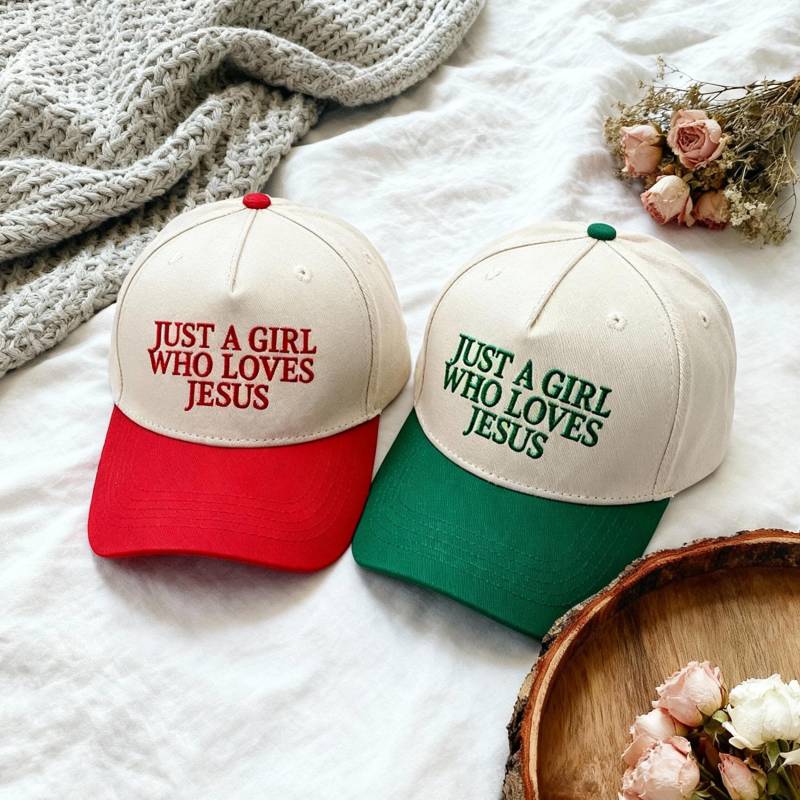 Just A Girl Who Loves Jesus Embroidered Trucker Hat, Faith-Based Christian Cap, Religious Canvas Two Tone Pink Hat von FlauschigHouse