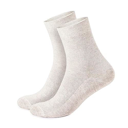 Spezielle dünne atmungsaktive Bio-Leinen-Socken für Herren, 5er Pack, Beige, Small-Medium Big Tall von FlaxSox