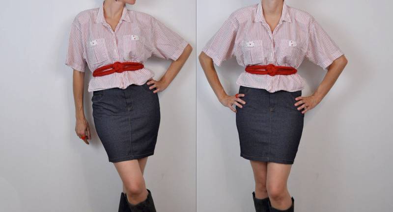 Vintage Crop Bluse, Rot Weiß Gestreift Stefano Medium Vintage Crop Bluse, Rot Weiß Gestreift Stefano Medium von FlaxfieldVintage