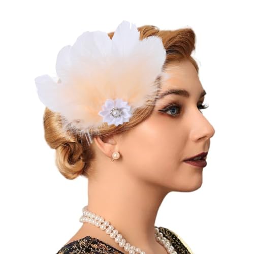 Flayem 1920er Jahre Feder Haarspange Fascinator Gastby Blume Strass Perle Abschlussball Kostüm Haarschmuck für Frauen (Champagner) von Flayem