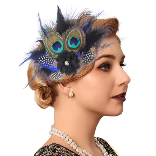 Flayem 1920er Jahre Feder Haarspange Fascinator Gastby Blume Strass Perle Abschlussball Kostüm Haarschmuck für Frauen (Schwarz-Blau) von Flayem