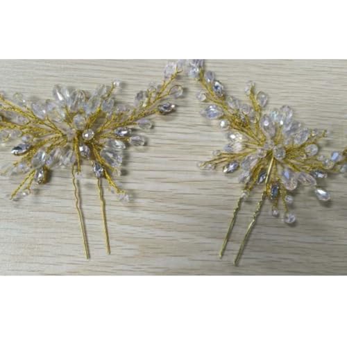 Flayem 2 Stück Hochzeit Haarschmuck, Golden Braut Haarnadel,Perlen Haarspangen von Flayem