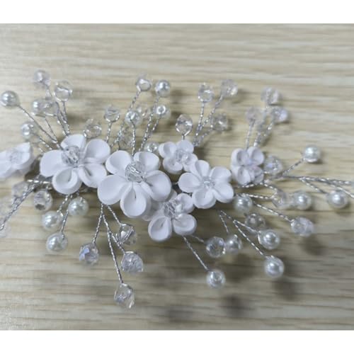 Flayem Braut Haarschmuck Weiß, Blumen Hochzeit Haarspange, Perlen Haarnadeln von Flayem