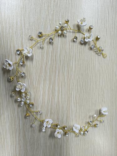 Flayem Braut Hochzeit Haarschmuck Perlen Haarkette mit Weißen Blüten und Kristallen Hochzeit Haaraccessoire von Flayem